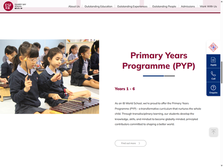 Website Screenshot of Quarry Bay School