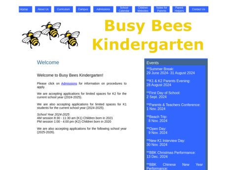 Website Screenshot of Busy Bees Kindergarten