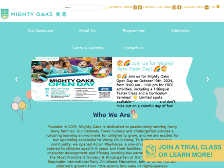 Website Screenshot of Mighty Oaks International Kindergarten