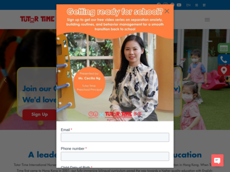 Website Screenshot of Tutor Time International Kindergarten (Yoho)