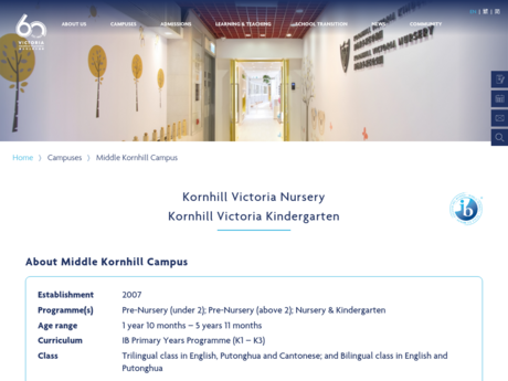 Website Screenshot of Victoria Kindergarten - Middle Kornhill