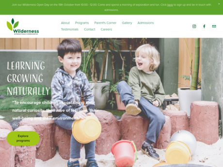 Website Screenshot of Wilderness International Kindergarten